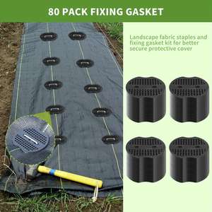 80 U-Shaped 6-Inch Landscape <b>Ground</b> <b>Stakes</b> with 80 Fixing Washers and 1 Hook <b>Stake</b> Fastening Fencing Products - Product Image 5
