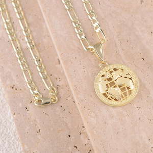 Wereldbol Ronde Cirkel Klassieke Kaart Hanger Charm Op Maat PVD 14K Goud Verguld Ketting voor Heren Jongens Groothandel - Product Image 5