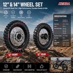 HSKabin New <b>12</b> Inch 14 Inch Off-Road Tubeless Tyre Wheel Set Dirt Bike Front <b>60</b>/100-14 Rear 80/100-<b>12</b> Black with Rotor Sprocket - Product Image 2