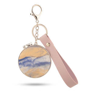 Round <b>Acrylic</b> Compact <b>Mirror</b> Keychain with Leather Strap Lightweight Plastic Frame Folding Dual Sided Pocket Makeup <b>Mirror</b> - Product Image 3