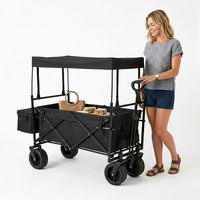 Chariot de poussette pliable à quatre roues en acier inoxydable pour extérieur avec toit, idéal pour enfants, courses et outils industriels (OEM)