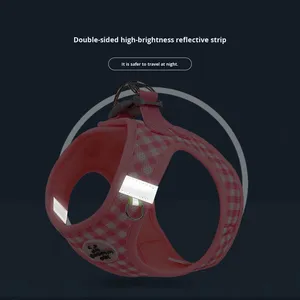 Hot-Selling Fashion Nylon &amp; Polyester Cat &amp; <strong>Dog</strong> <strong>Leash</strong> Pet Harness Plaid Print Breathable Adjustable Personalized Chest Strap - Product Image 5