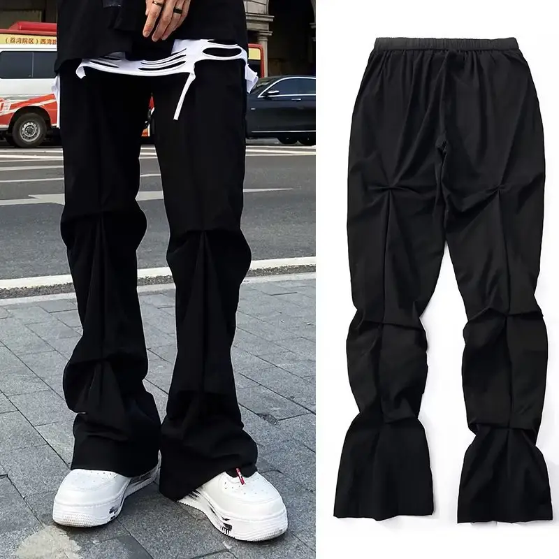 Le pantalon de costume High Street Design plissé randonnée Y2K Flare Parachute extérieur pantalons longs pour hommes et femmes