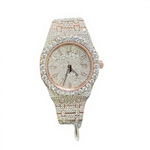 Montre mécanique pour homme, boîtier en acier inoxydable, cadran en verre, or rose, moissanite, diamant VVS, résistance à l'eau 10 bars, bracelet à fermoir - Product Image 1
