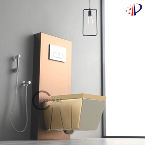 โถสุขภัณฑ์ติดผนังเซรามิกเคลือบทอง ดีไซน์เรียบง่าย ไร้กรอบ พร้อมถังเก็บน้ำ - Product Image 2