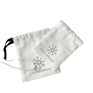 Sac à poussière en toile de coton uni écologique personnalisable, sac à bijoux tendance, petit sac à cordon en toile avec logo - Product Image 1