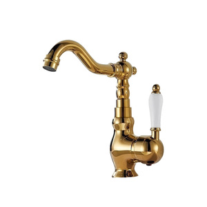Robinet de lavabo thermostatique en laiton à poignée en céramique dorée, design rétro moderne français, monotrou, à poser sur le plan, pour salle de bain contemporaine, modèle 5 - Product Image 2