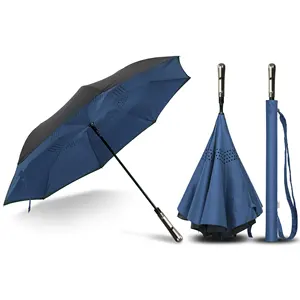مظلة عكسية, مظلة عكسية مبتكرة وساحرة جديدة تفتح يدويًا ذات طبقة مزدوجة مقلوب باللون الأسود