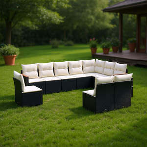 ชุดโซฟาสวนสีดำและครีม เฟอร์นิเจอร์หวายกลางแจ้ง พร้อมเบาะโฟมความหนาแน่นสูง กันน้ำ ดีไซน์ร่วมสมัย - Product Image 2