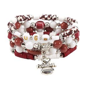 Set de Pulseras Deportivas con Dijes de Voleibol, Béisbol, Fútbol Americano, Baloncesto y Fútbol, Banda Elástica, Joyería para el Día del Partido 2025 - Product Image 4