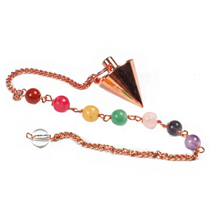 Pendules coniques sculptés et gravés en laiton et cuivre avec chaîne Chakra |   Achetez des pendules coniques en laiton et en cuivre - Product Image 1