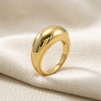 Cincin Band Vintage Tebal Lapis Emas 18K dari Baja Anti Karat untuk Wanita, Anti Luntur, Dapat Ditumpuk, Perhiasan Minimalis