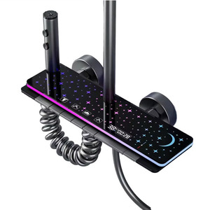 Ensemble de <span class=keywords><strong>douche</strong></span> de salle de bain à affichage LED <span class=keywords><strong>en</strong></span> aluminium spatial avec mitigeur thermostatique à effet pluie et douchette à main massante 5 fonctions - Product Image 1