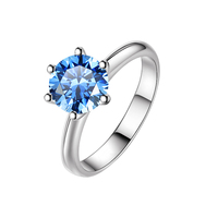 Bague de fiançailles tendance en argent sterling S925 avec moissanite bleue colorée VVS1 de 1 carat à six griffes et taille ronde pour femme