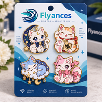 Flyances Fabricant Grossiste Personnalisé Anime Chat Noir Amusant Épingles de revers et badges en émail souple ou dur avec cartes de support