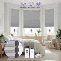 Stores alvéolaires modernes motorisés sans fil en tissu imperméable à isolation thermique, à motif horizontal, avec télécommande intelligente pour la maison