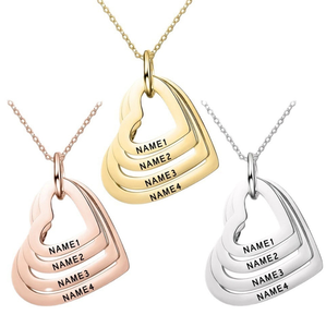 Personalisierter Schmuck Edelstahlkette Hohlherz-Anhänger Individuelle Familiennamen-Halskette Schlichtes Familien-Geschenk - Product Image 2