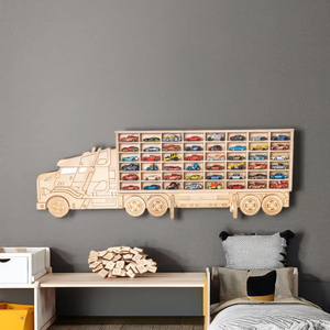 Organizzatore di stoccaggio per auto giocattolo <span class=keywords><strong>in</strong></span> <span class=keywords><strong>legno</strong></span> per vivaio contiene 48 auto pressofusi autoportanti o da parete ripiano per auto - Product Image 6