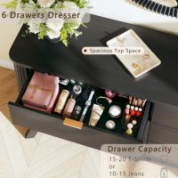 Meuble TV moderne en bois noir de 55 pouces avec 6 tiroirs, idéal pour chambre, entrée ou couloir – Vente chaude
