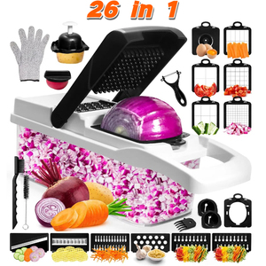 קוצץ ירקות וספירלייזר 26 ב-1 - קוצץ מזון עם מיכל |   פורס פירות, גאדג'ט למטבח |   קוביות, פרוסות, ירקות מגוררים - Product Image 1