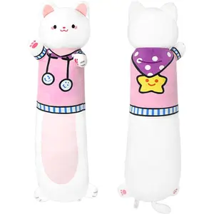 S402 19.6 inch cute long cat animal design hugging pillow pink stuffed cotton elastic printed kitty bed body pillow