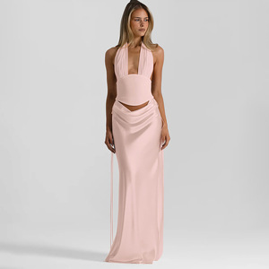 Vestido Maxi con Espalda Cruzada <span class=keywords><strong>de</strong></span> Encaje, Color Rosa Claro, Talla Grande, Vestidos Casuales <span class=keywords><strong>de</strong></span> Fábrica <span class=keywords><strong>de</strong></span> Ropa para Mujer Personalizados - Product Image 4