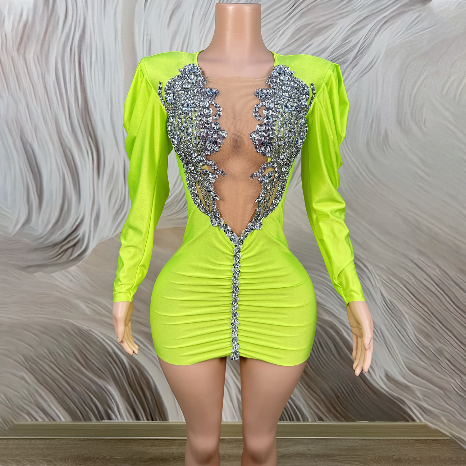 Neon Green Club Dress - Sexy Bodycon Mini Party Wear