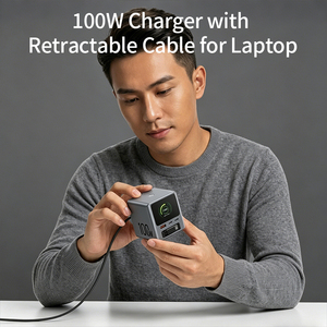 Nuovo Caricatore Rapido USB C a 3 Porte con Cavo Retrattile Integrato, 100W Max, per Ufficio <span class=keywords><strong>e</strong></span> Viaggi - Product Image 3