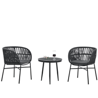 Meubles d'extérieur, ensemble de chaises et table en corde pour 2 personnes, résistant aux intempéries, avec coussin imperméable pour parc, patio, cour, hôtel