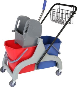Serpillère jaune pour le nettoyage des hôtels, seau à essorage avec roues et acier inoxydable, seau à essorage de 3 gallons - Product Image 4