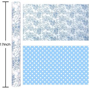 Blue And White Porcelain Flower Gift <b>Wrap</b> Paper 17in x 32.8ft Reversible Blue Dot Design Art Paper for Birthday Wedding - Product Image 5