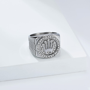 Men's <b>Titanium</b> Steel Crown <b>Ring</b> With Pave Setting Full Diamond Geometric Design For Everyday Wear - Product Image 4