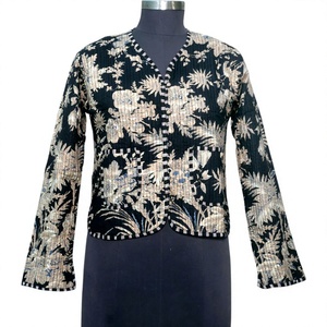 Floral Print <b>Quilted</b> Cotton Short Women's Autumn/Winter Outdoor <b>Jacket</b> Front Open Button Stripe Piping <b>Pattern</b> Casual Knitted - Product Image 1