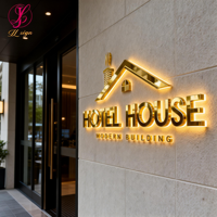 Enseigne LED personnalisée en acier inoxydable plaqué or 3D, lettres rétroéclairées Haolit, pour l'extérieur, les hôtels, les murs, les halls d'entrée