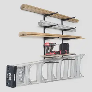 Jh-Mech Perfect Muur Opslag Oplossing Voor Garage Kelder Pantry Metalen Grijs Zware Hout Rek Met Stalen Constructie