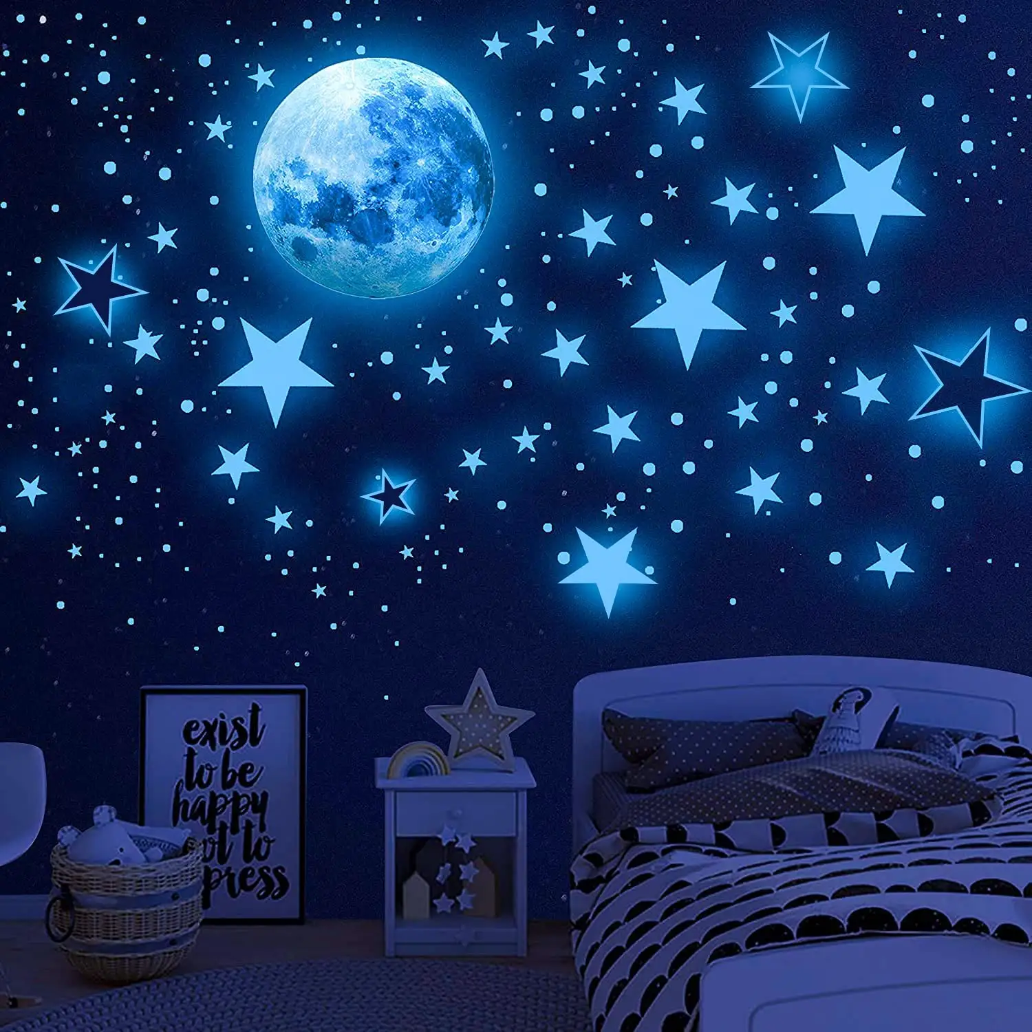 Wholesale Removable Vinyl Glow in the Dark Star and Moon Sticker Waterproof Luminous Decoration Wall Sticker