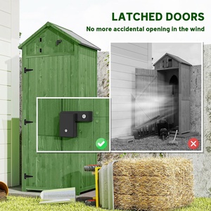 Abri de jardin moderne en bois avec 3 étagères amovibles, toit imperméable et porte de trappe - 77x54.2x179cm Vert - Product Image 6