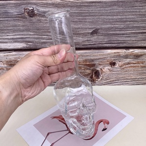 Contenant à boisson en verre vide de 500 ml, super transparent, avec motif tête de mort, tube en verre à long col, large ouverture, vente en gros - Product Image 1