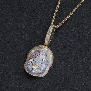 Chucky colgante Hip Hop joyería circón Halloween collar latón dibujos animados pequeño fantasma colgante - Product Image 5