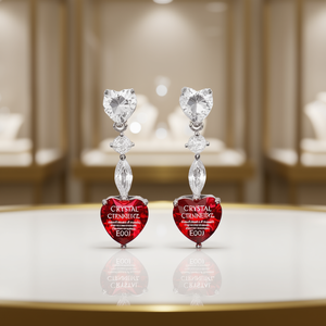 Orecchini pendenti con cuore di cristallo per donna, gioielli da sposa in argento 925 con strass, stile romantico, placcato in oro bianco - Product Image 2