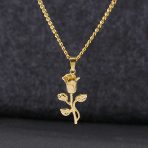 Collar con Colgante de Rosa de Acero Inoxidable de Alta Gama, Diseño Floral de Bambú, Estilo Moderno y Exclusivo para Mujer, Éxito de Ventas Transfronterizo, Popular en <span class=keywords><strong>Instagram</strong></span> - Product Image 1