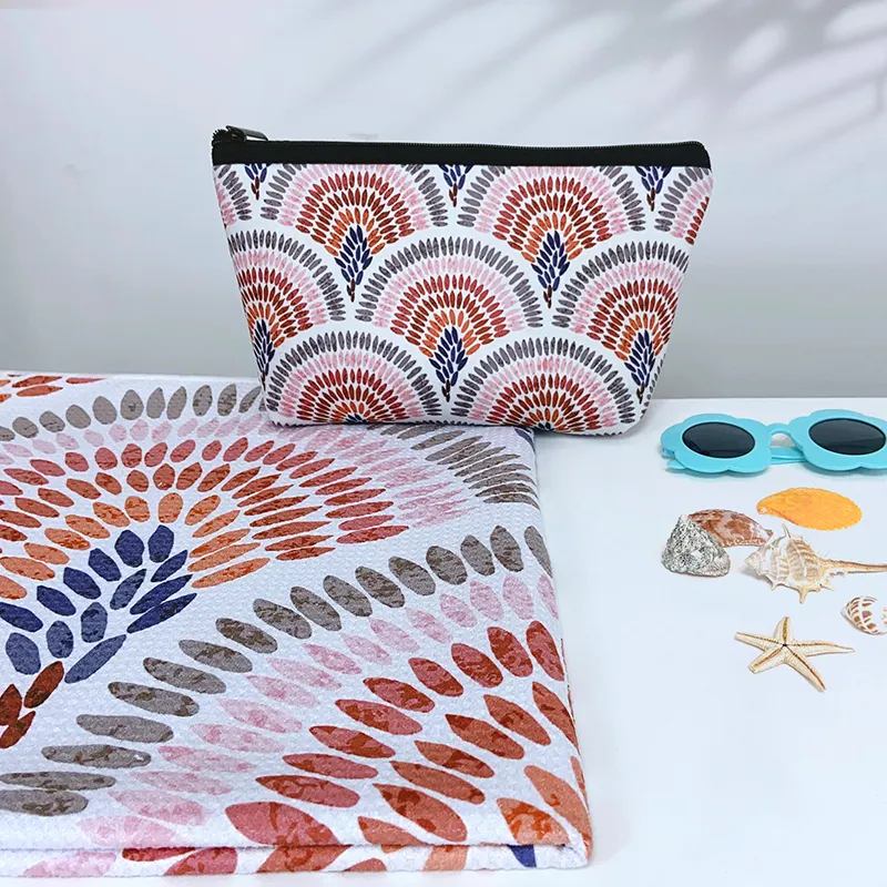 2022 neue heiße verkaufen Australien Stil benutzer definierte Muster sand freie Waffel Strand tuch mit Neopren-Tasche