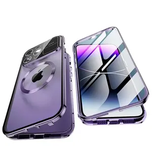 Luxury Screen Tempered Glass 360 Protection Phone Case For iPhone 15 Plus 13 12 14 Pro Max Metal Frame Shockproof Cover