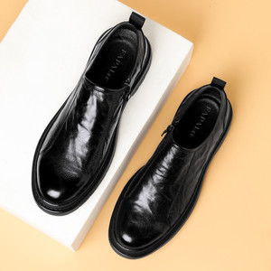 FAPALEC Mocassins en cuir véritable pour hommes, bout rond, à enfiler, chaussures formelles, pour le bureau, les affaires, confortables, respirantes, absorbant les chocs - Product Image 1