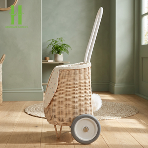 HOT SELLER Handwoven Rattan Wagon for Kids Trendy Rattan Kids Toys Eco Friendly Wicker Doll Wagon Hand Carts <b>Trolley</b> - Product Image 1