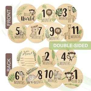 Tarjetas de hitos mensuales para bebés con temática de animales de madera, tarjetas conmemorativas ecológicas, accesorios de fotografía para recién nacidos - Product Image 3