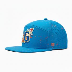Casquettes en caoutchouc personnalisées avec logo, 7 panneaux, bleu, séchage rapide, performance PVC, sport, structurées, imperméables, découpe laser, trous, snapback, chapeaux peints - Product Image 3
