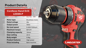 Ensemble d'outils de perçage sans fil LDD09-P avec support OEM, perceuses à percussion sans balais à double vitesse 60 Nm - Product Image 4