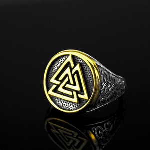 Men's Titanium Steel <b>Ring</b> Viking Triangle Logo Geometric Hip Hop Style Golden Color Gift Jewelry - Product Image 2