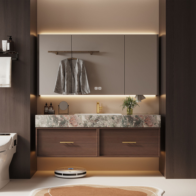 Solid Wood Cabinet with Smart Mirror Storage, Combining Modern Aesthetics and Practical Functionality